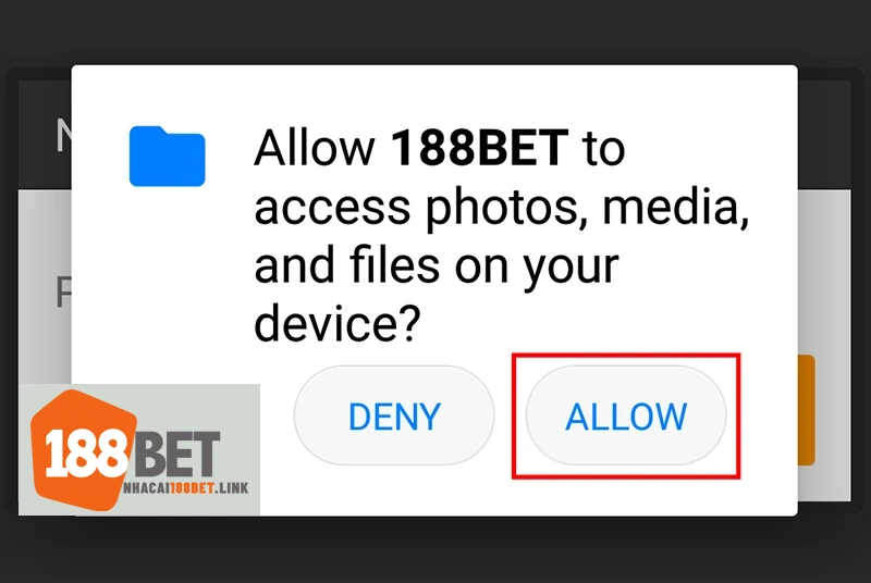 Chọn Allow để đồng ý cho app 188BET cài đặt trên điện thoại Android