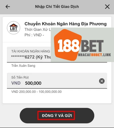 Giao diện rút tiền 188 BET